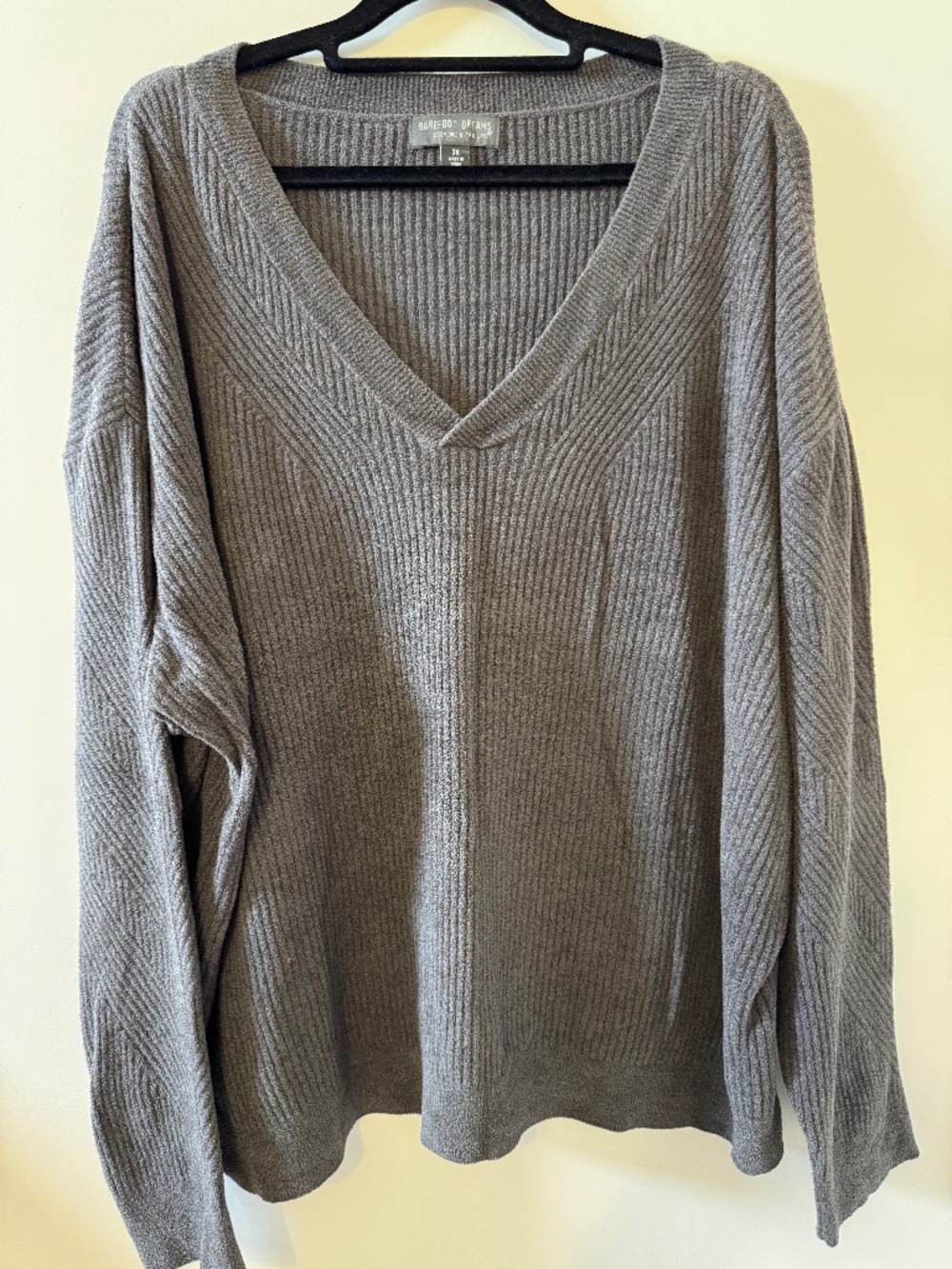 Barefoot Dreams CozyChic Ultra Lite Sweater 2X Gray V Neck Soft